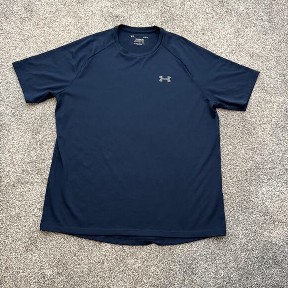 Under Armour Shirt Mens Large Blue Tech Tee Athletic Performance Training Gym - Picture 1 of 9